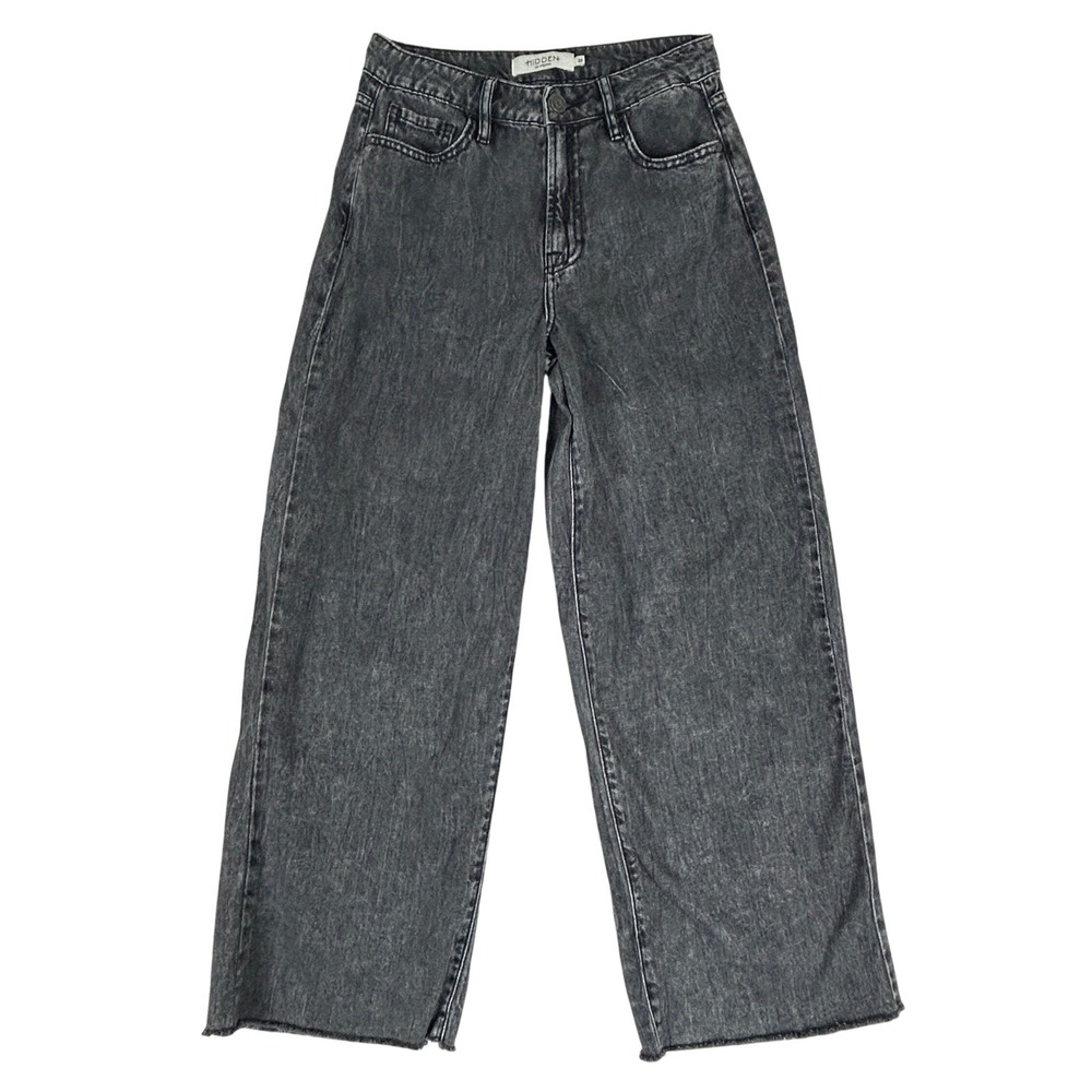 Hidden Los Angeles Jeans Womens 25‎ Washed Black Wide Leg Raw Hem Soft Cotton - Picture 2 of 16